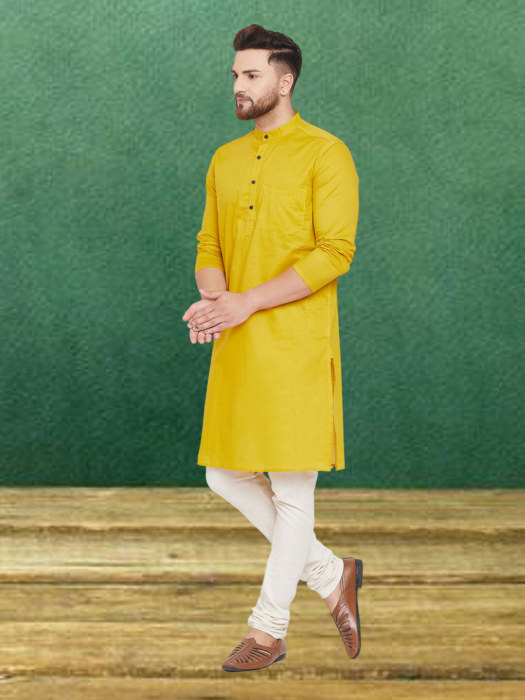 Even Apparels Men's Pure Cotton Yellow Kurta