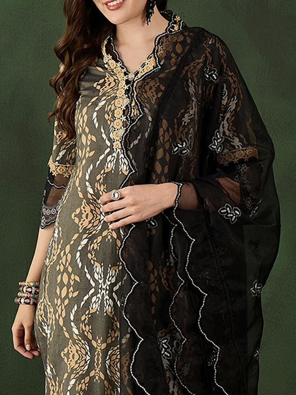 Sangria Printed Straight Kurta, Trouser & Dupatta Set