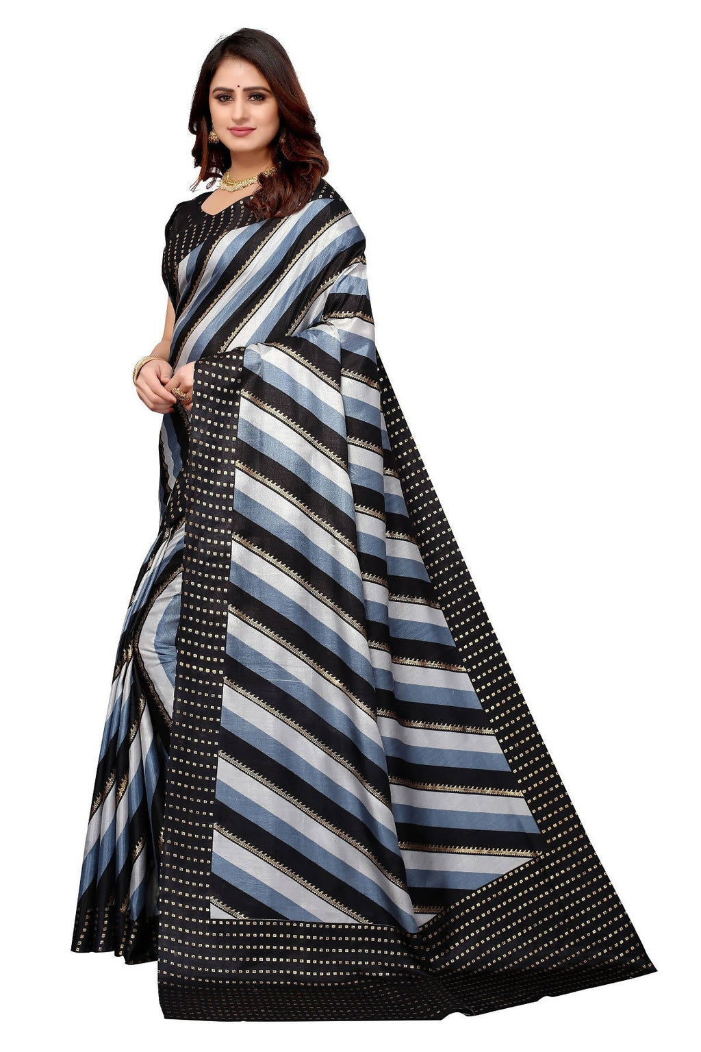 Vamika Ethnic Fire Black Foil Print Art Silk Saree - Distacart