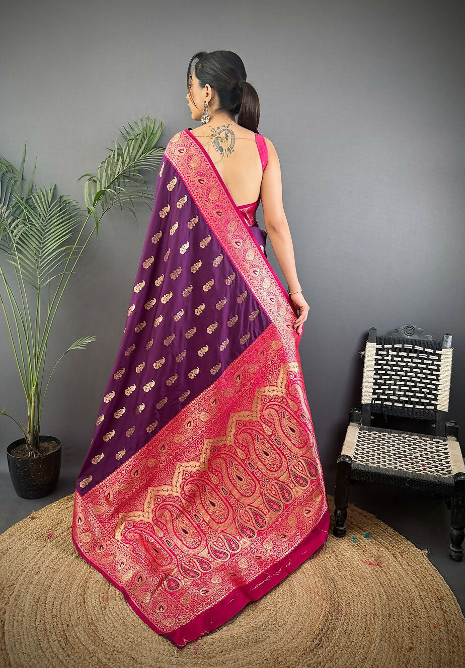 Joban Fashion Banarasi Purple Woven Butti Soft Silk Saree - Distacart