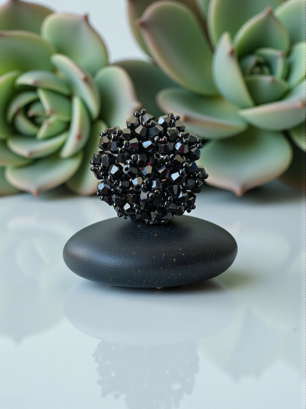 Inhanns Rang-E-Roshan Adjustable Ring – Handmade Crystal Statement Ring - Black