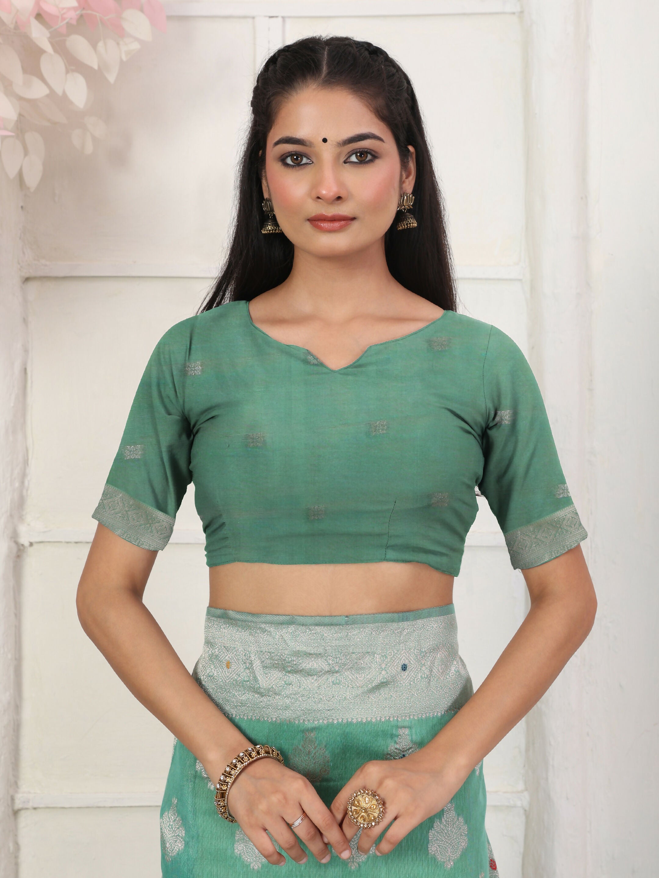 Shree Shyam Fashion Linen Cotton Rama Green Saree - Distacart