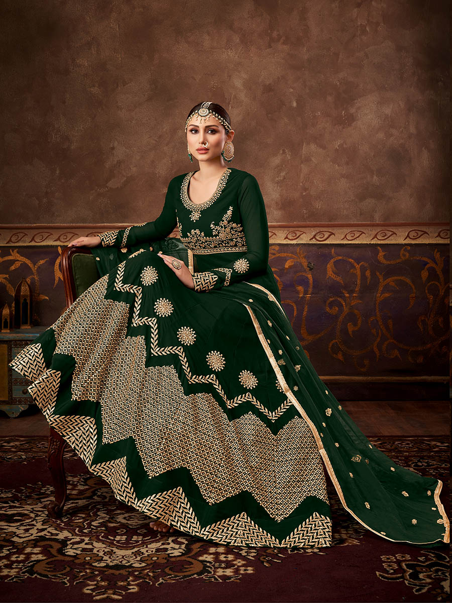 Myra Deep Green Real Georgette Embroidered Anarkali Suit