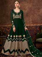 Myra Deep Green Real Georgette Embroidered Anarkali Suit - Distacart
