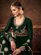 Myra Deep Green Real Georgette Embroidered Anarkali Suit