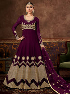 Myra Wine Real Georgette Embroidered Anarkali Suit - Distacart