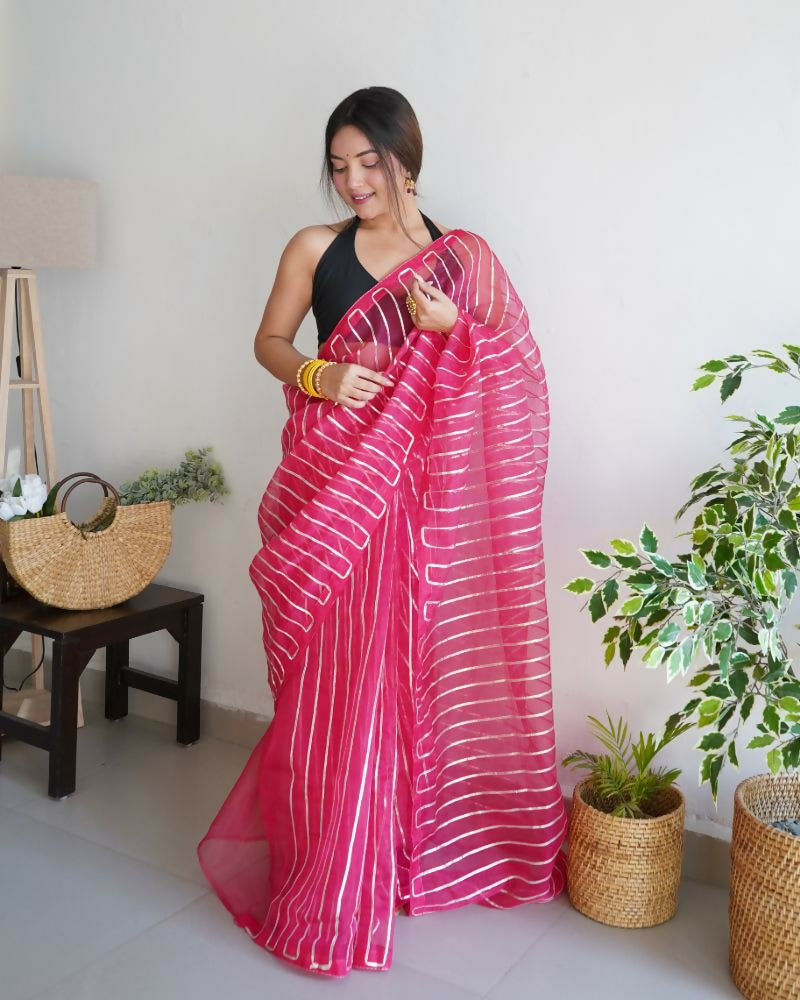 Vamsee Devika Pink Organza Silk Saree