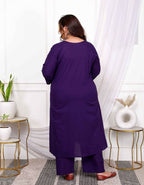 Miravan Women'S Plus Size Purple Floral Kurta With Palazzo - Distacart