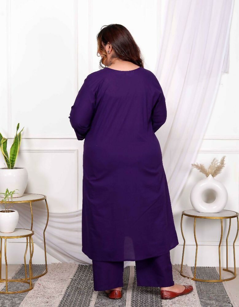 Miravan Women'S Plus Size Purple Floral Kurta With Palazzo - Distacart