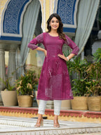 Juniper Women's Wine Beautiful Printed Liva Rayon A-Lined Kurta For Women