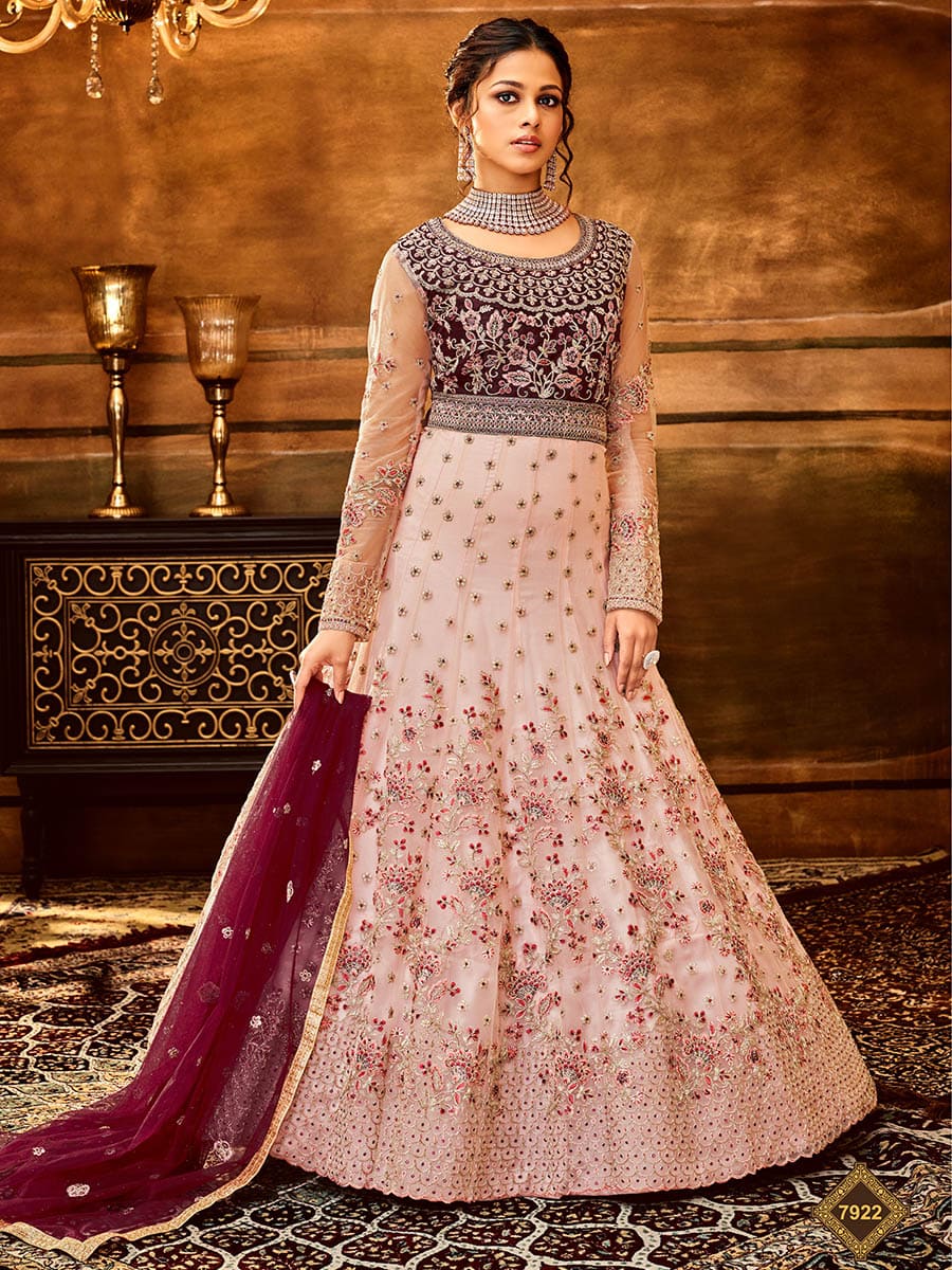 Myra Pink and Magenta Pure Georgette Embroidered Party Wear Suit