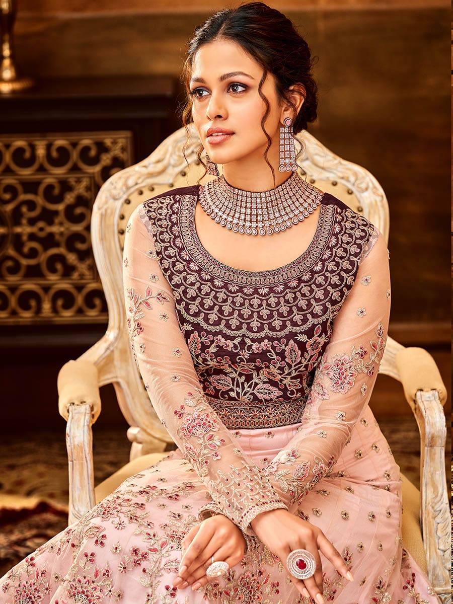 Myra Pink and Magenta Pure Georgette Embroidered Party Wear Suit