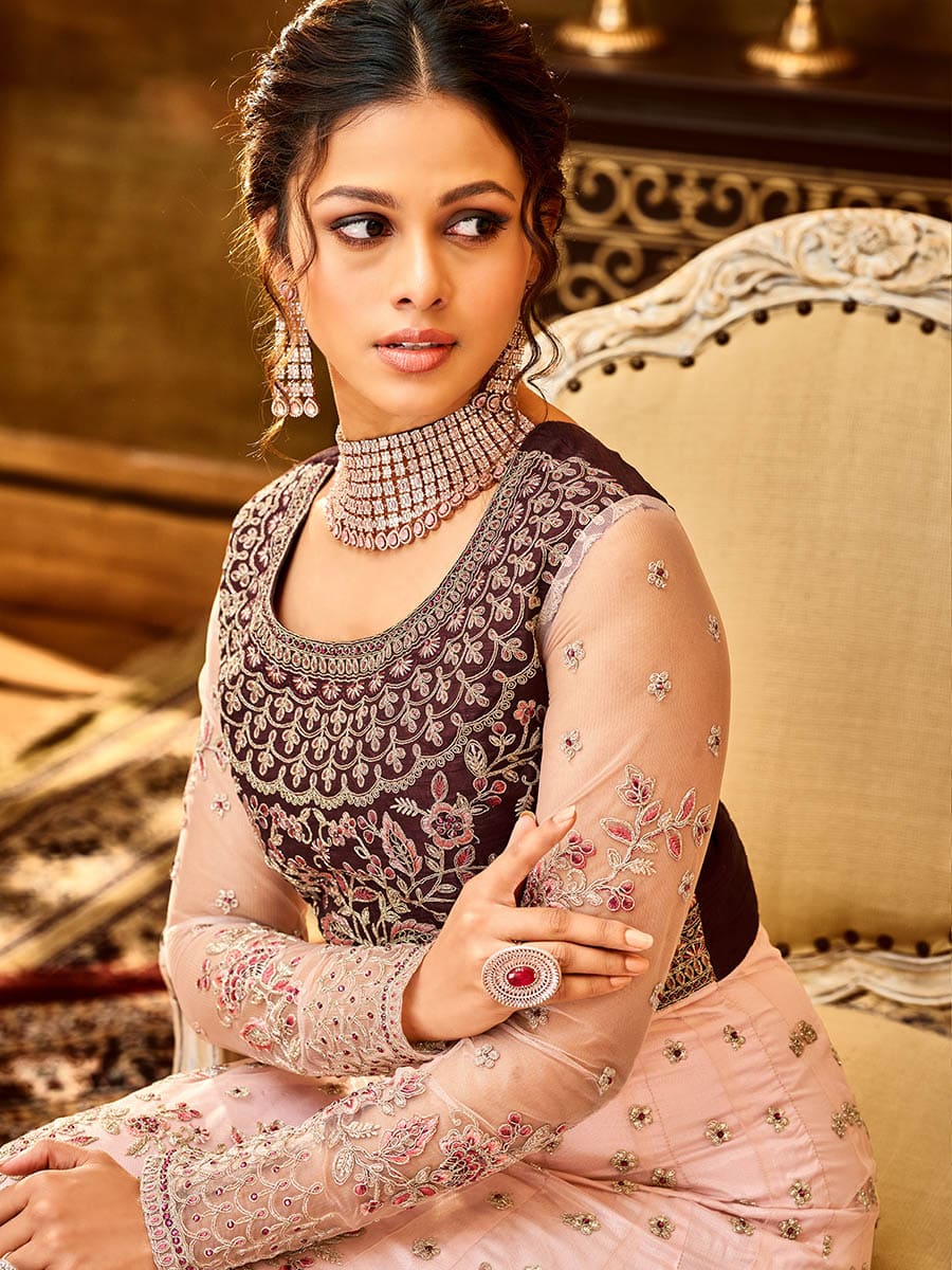 Myra Pink and Magenta Pure Georgette Embroidered Party Wear Suit