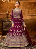Myra Maroon Pure Georgette Embroidered Party Wear Suit