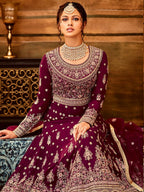 Myra Maroon Pure Georgette Embroidered Party Wear Suit