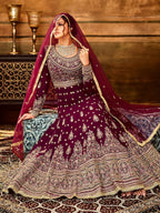 Myra Maroon Pure Georgette Embroidered Party Wear Suit