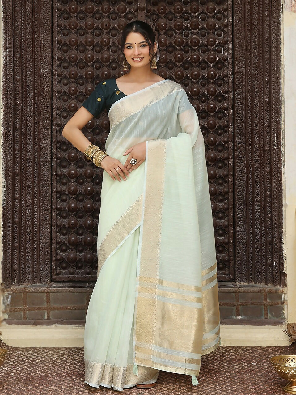 Shree Shyam Fashion Light Green Cotton Saree - Distacart