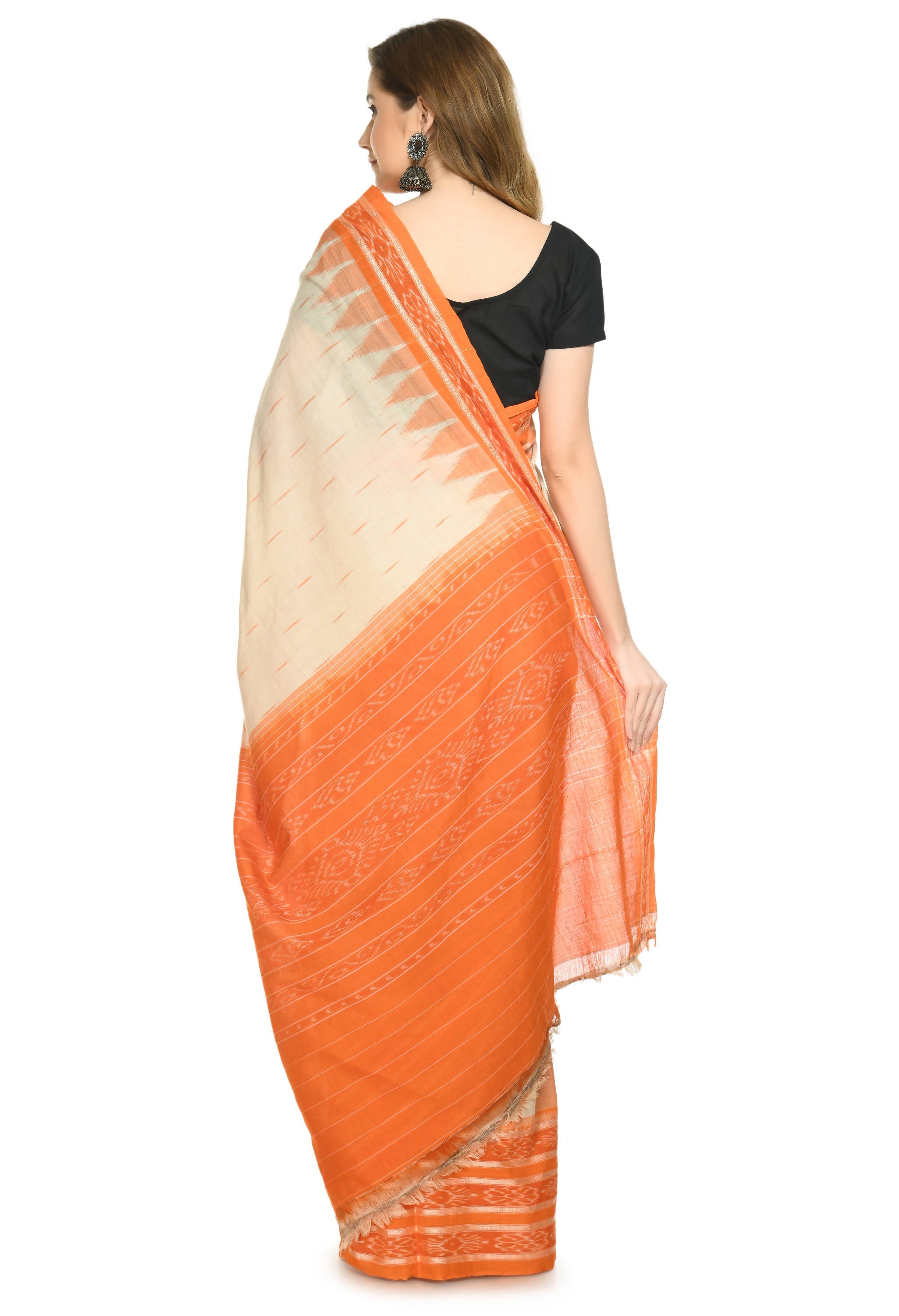 Vamika Sambalpuri Ikat Cotton Scot Dali Tasrite Orange Saree - Distacart