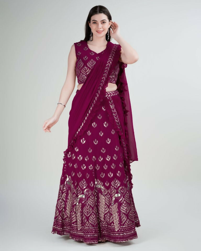 Pink Georgette Sequence Embroidered Lehenga Choli with Dupatta - Tanya