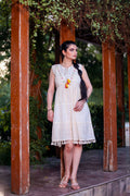 Aayaa Designer Multi Thread Hand Work Khadi Cotton One Piece Dress - Off White