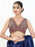 Joban Fashion Magenta Multi Georgette Padded Blouse With V Neck Sleeveless - Distacart