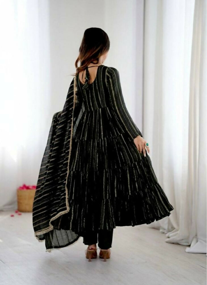 Teeya Creation Black Color Mal Chanderi Silk Hand Embroidery Work Long Gown - Distacart