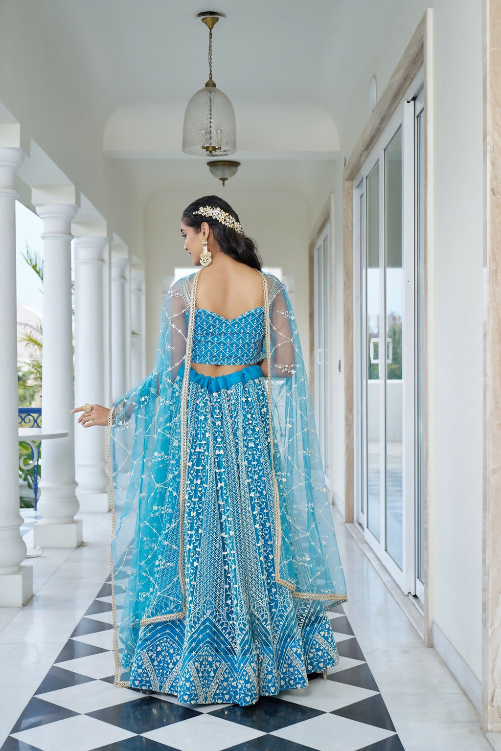 Eilara Glamorous Sky Blue Butterfly Net With Thread And Sequence Embroidered Work Lehenga Choli For Wedding
