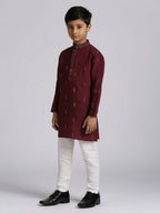 Joban Fashion Kids Island Traditional Ethnic Wear with Silk Sequence Embroidery Full Sleeves Kurta and Pyjama Set - Wine