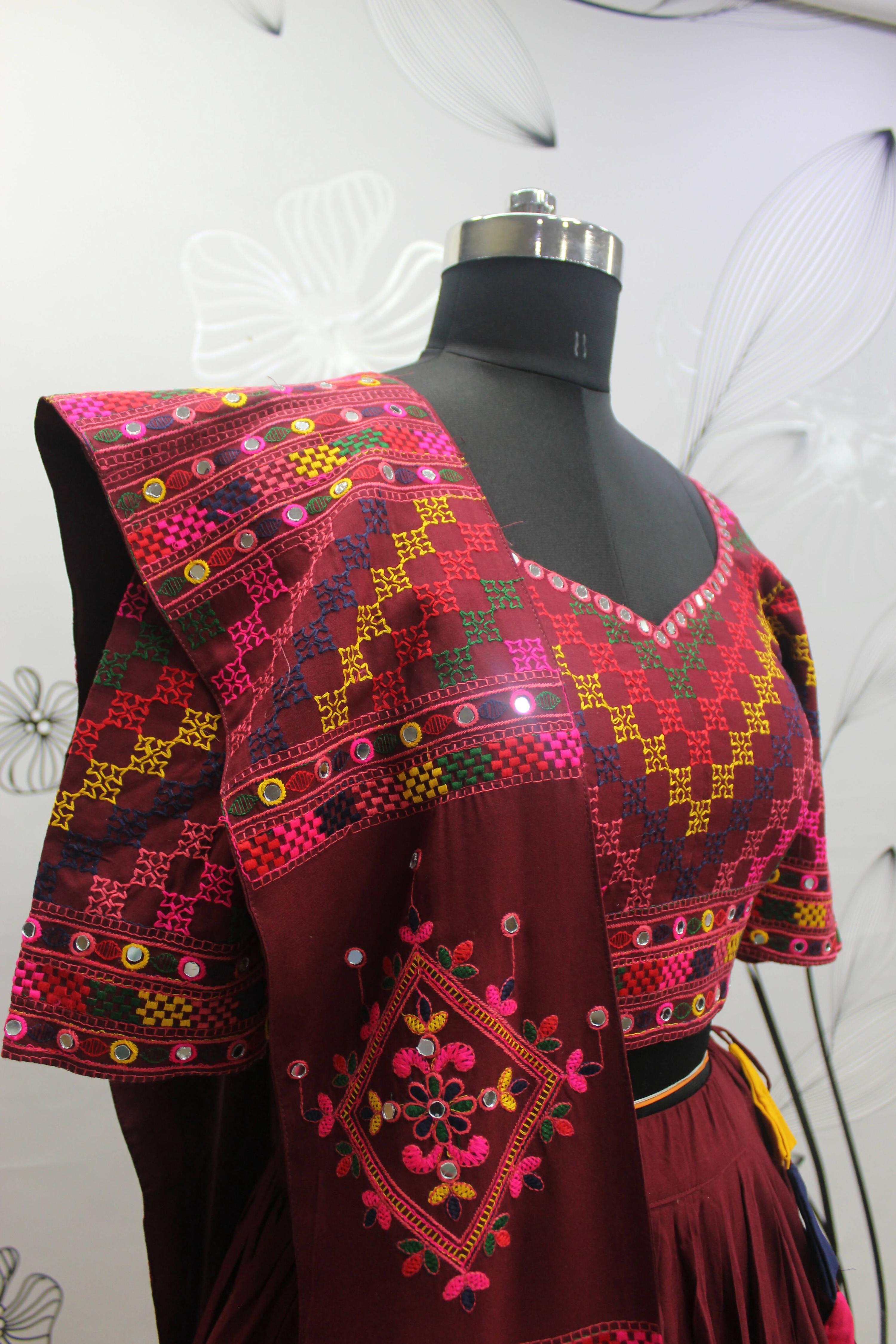 Multi Color Viscose Rayon Thread Embroidered Navratri Lehenga Choli with Dupatta - Raas