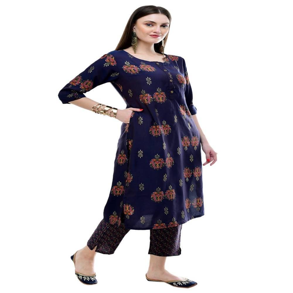 Lagi Women's Blue Printed Straight Kurta & Pant (MC38B)