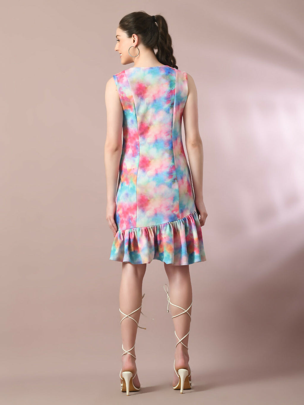Myshka Women's Multi Printed Round Neck Fit and Flare Party Dress - Distacart