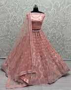 Jyoti Fashion Women's Pink Bridal Net Fancy Dori & Multi Thread Embroidered with Zircon Diamond Work Wedding Lehenga Choli