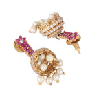 Nuyug 22K Gold Plated Pearl 7 Colored Stone Studded Contemporary Shaped Pink Mini Jhumkas - Distacart