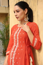 Juniper Women's Orange Rayon Crepe Embroidered Tunic - Distacart