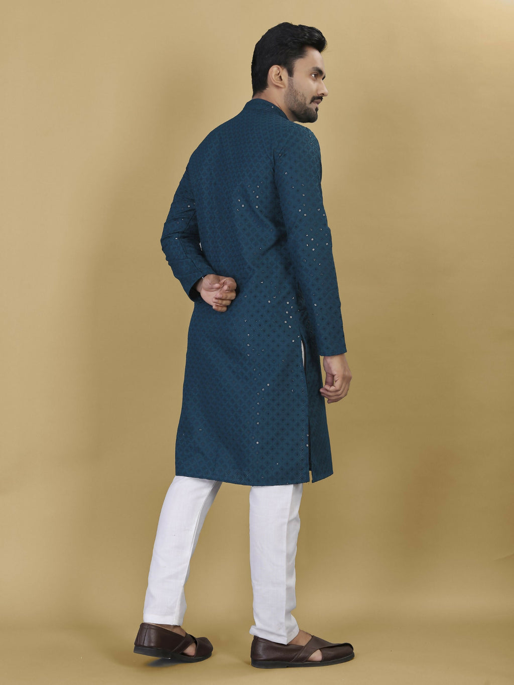 Anaita Teal Embroidered Rayon Straight Kurta