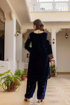 Teeya Creation Blue Color Pure Velvet Embroidery Work Wedding Wear Salwar Suit - Distacart