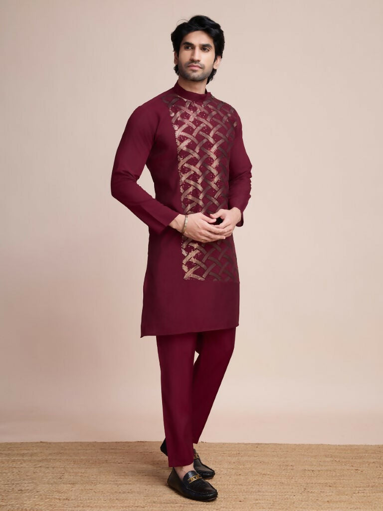 Vastranavya Traditional Festival Wear Pure Silk Thread & Sequence Embroidered Work Kurta