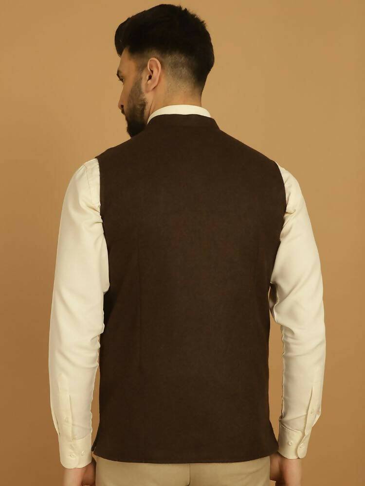 Even Apparels Pure Wool Nehru Jacket - Brown
