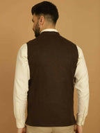 Even Apparels Pure Wool Nehru Jacket - Brown