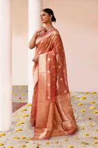 Joban Fashion Rose Gold Banarasi Tissue Pure Handloom Banarasi Silk Saree