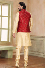 Raivat Ethnic Jacquard Banarasi Silk Woven Work 3 Pics Jacket Set In Maroon Colour - Distacart