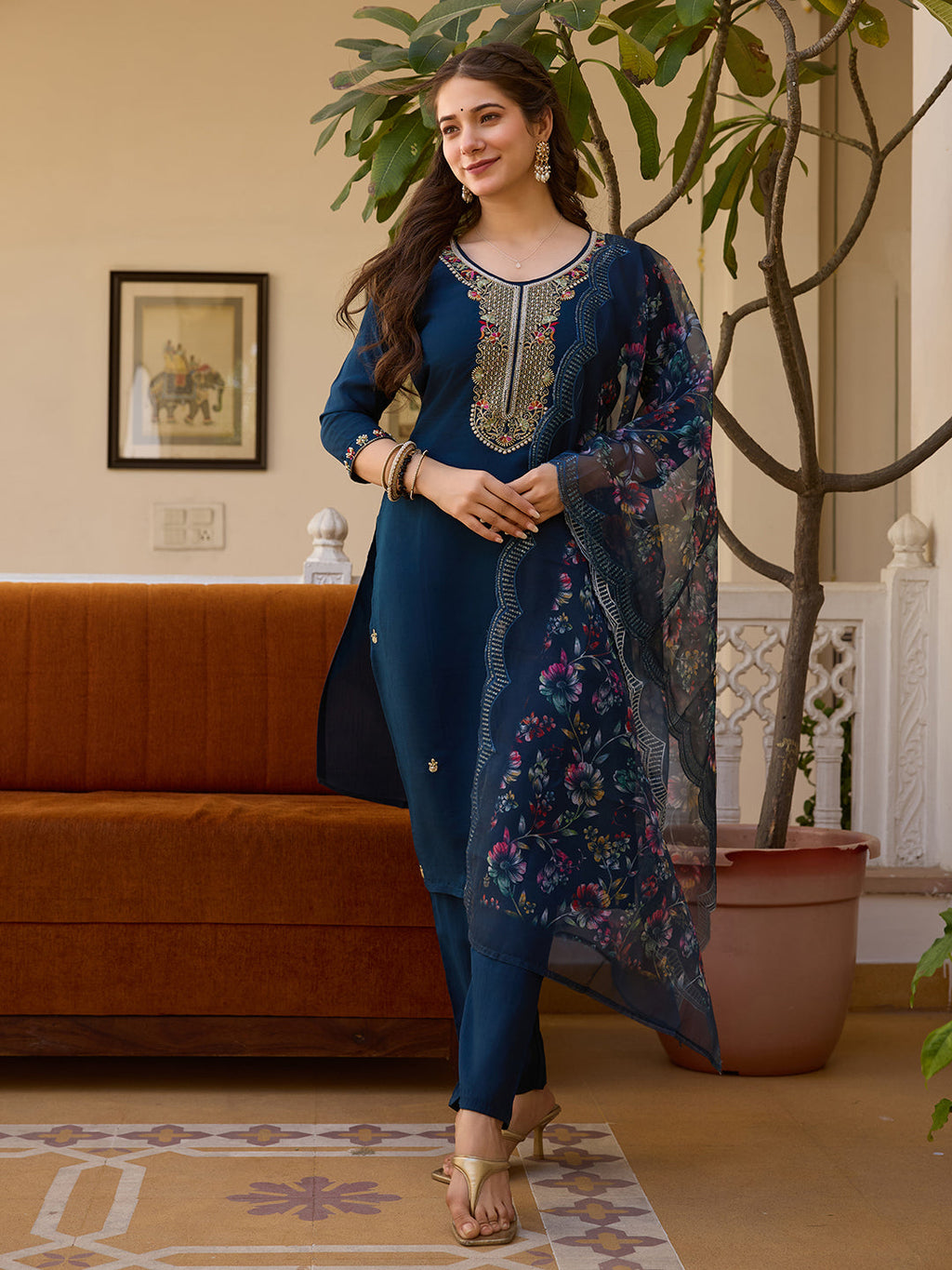 The52 Viscose Chanderi Fabric Straight Kurta, Pant and Dupatta Set - Distacart