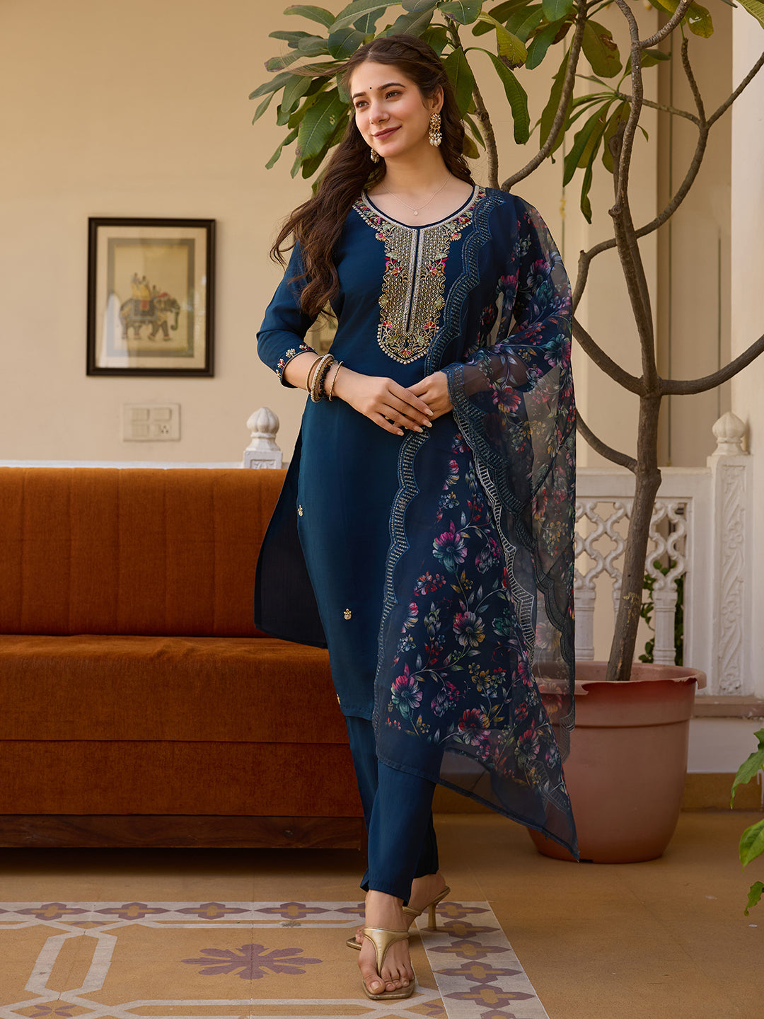 The52 Viscose Chanderi Fabric Straight Kurta, Pant and Dupatta Set - Distacart
