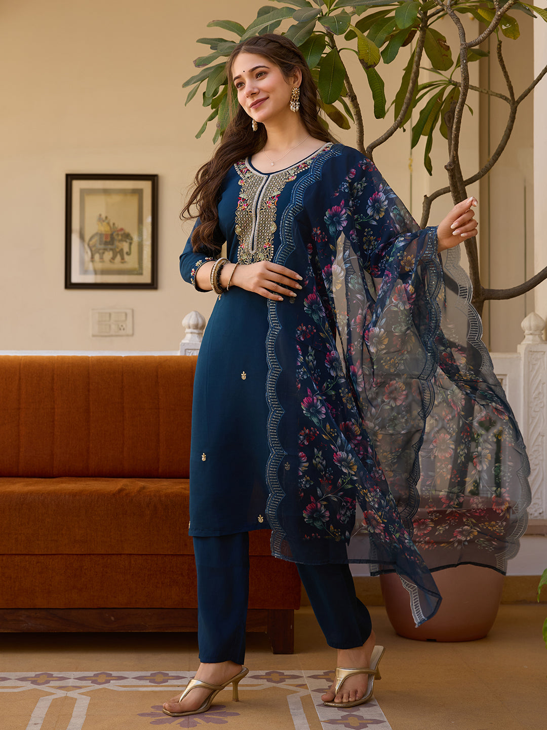 The52 Viscose Chanderi Fabric Straight Kurta, Pant and Dupatta Set - Distacart