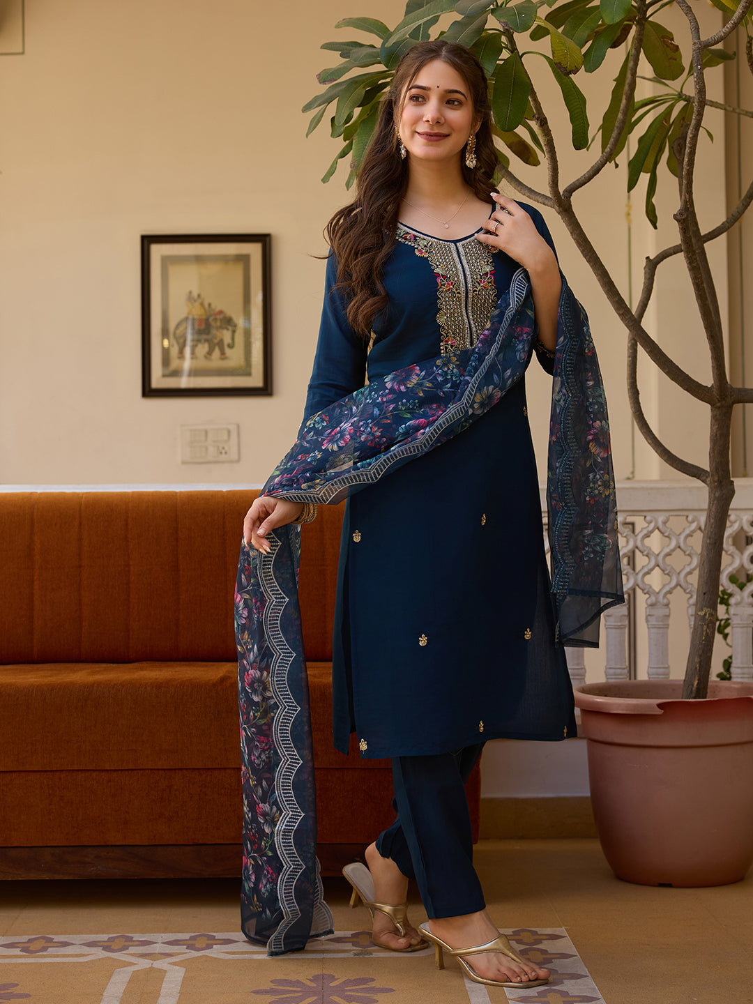 The52 Viscose Chanderi Fabric Straight Kurta, Pant and Dupatta Set - Distacart