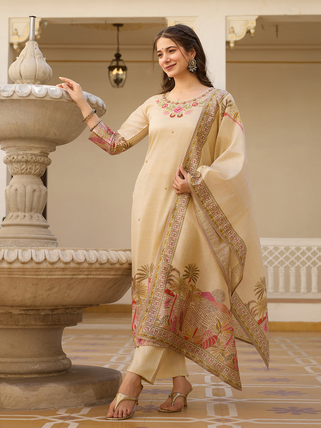 The52 Viscose Assam Silk Fabric Straight Kurta, Pant and Dupatta Set - Distacart