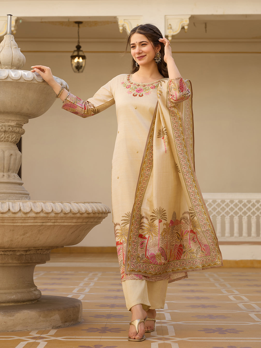 The52 Viscose Assam Silk Fabric Straight Kurta, Pant and Dupatta Set - Distacart