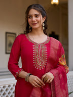 The52 Beautiful Viscose Chanderi Fabric Straight Kurta, Pant and Dupatta Set - Distacart