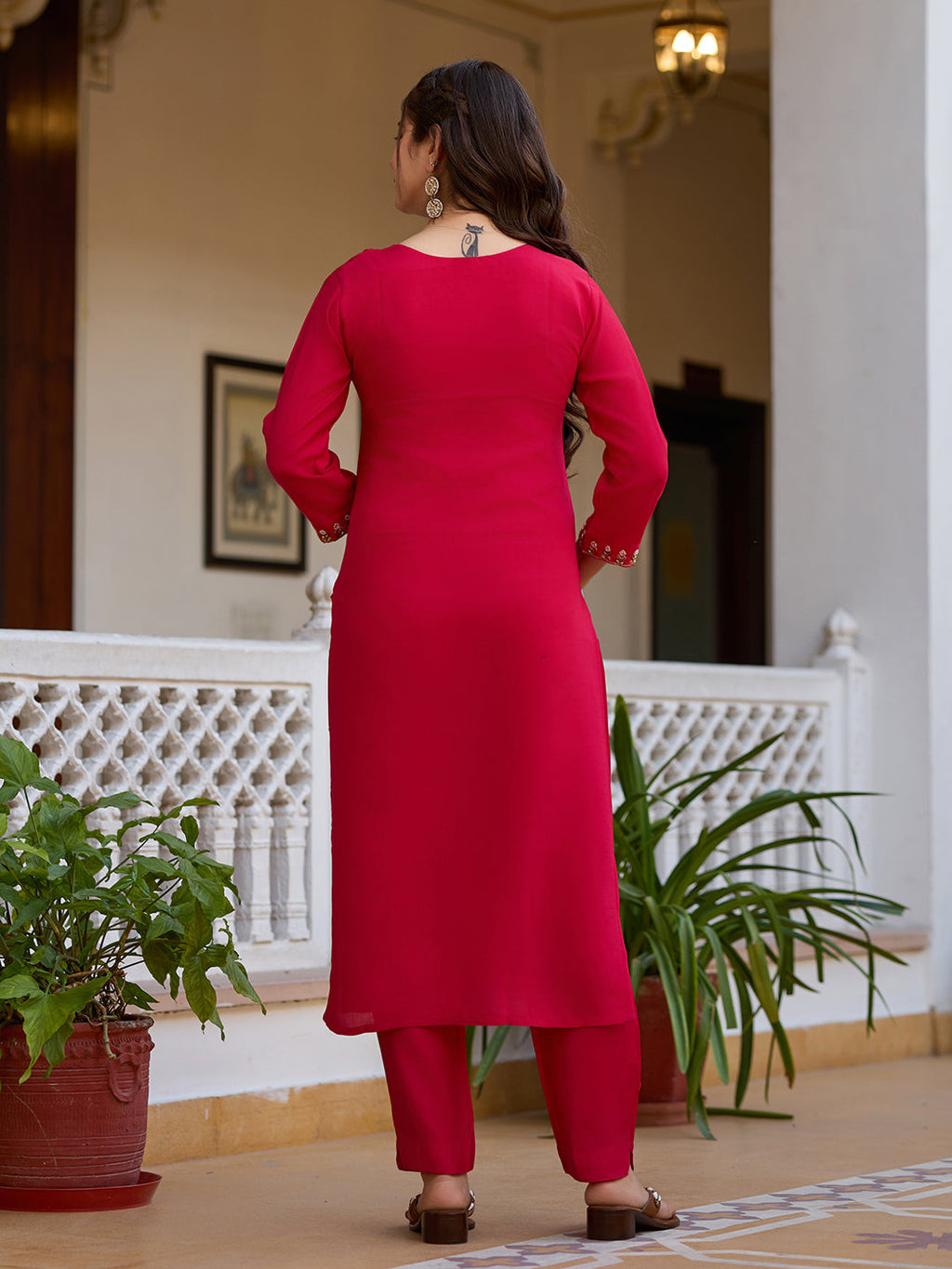 The52 Beautiful Viscose Chanderi Fabric Straight Kurta, Pant and Dupatta Set - Distacart