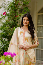 The52 Women's Viscose Assam Silk Embroidered Straight Kurta with Pant And Dupatta Set - Distacart